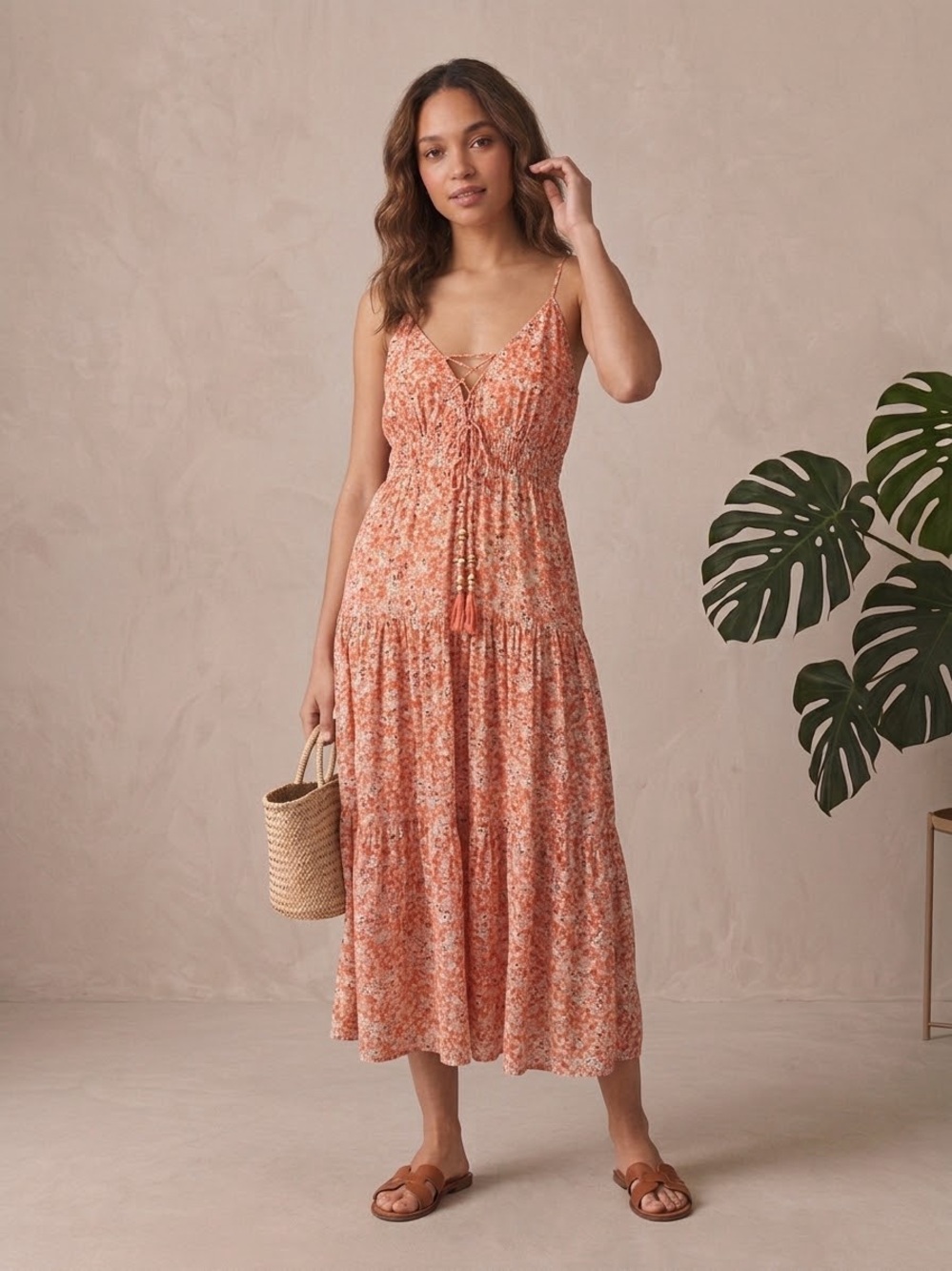 NWT KIVARI Ines Orange Floral Maxi Dress 6 Boho Resort